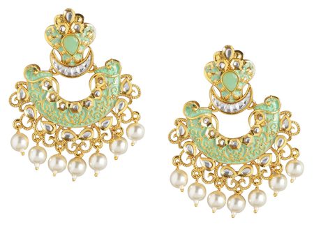 Gold Plated Pearl Enamel Chandelier Jhumka Earring For Women Sale