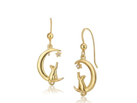 Carlton London 18Kt Gold Plated Classic Earrings With Moon & Cat Supply