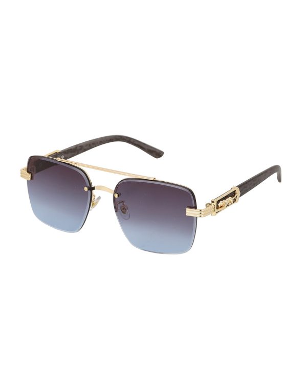 Unisex Gold With Grey Uv Protected Blue  Lens Rectangle Sunglass on Sale