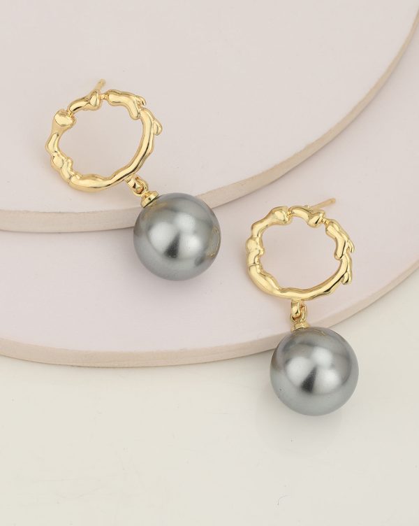 Gold Plated Hanging Pearl Hoop Earring for women For Sale