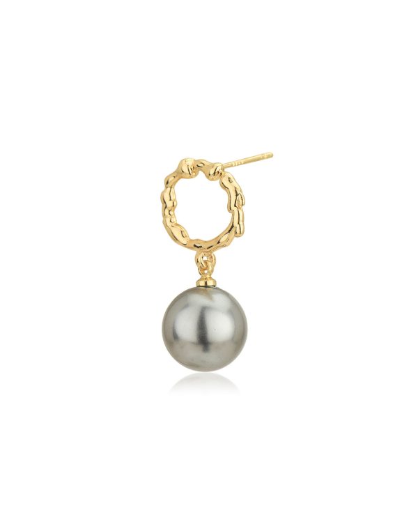 Gold Plated Hanging Pearl Hoop Earring for women For Sale