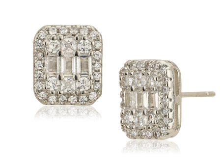 Silver Plated CZ Square Stud Earring for women Online now