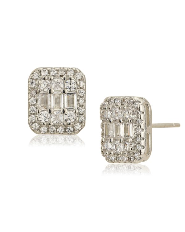 Silver Plated CZ Square Stud Earring for women Online now