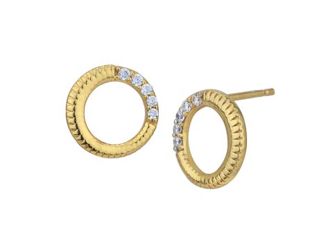 18kt Gold Plated with CZ Petite Textured Stud Earring Discount