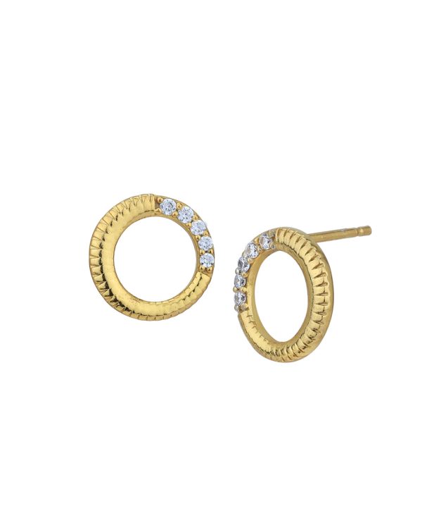 18kt Gold Plated with CZ Petite Textured Stud Earring Discount