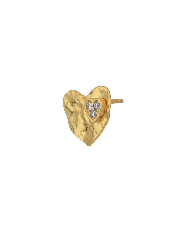 18kt Gold Plated with CZ Textured Heart Stud Earring For Discount