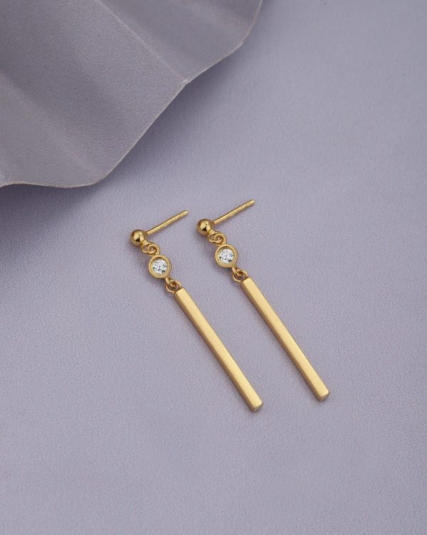 18kt Gold Plated with CZ Dangling Bar Drop Earring Online