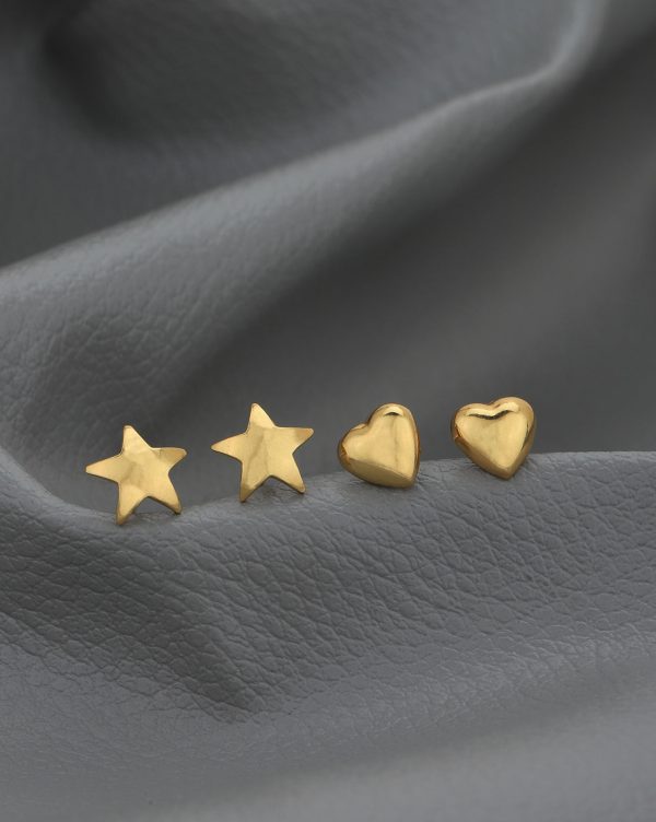 Set of 2 -18kt Gold Plated Star and Heart Stud Earring for women Hot on Sale