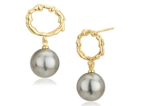 Gold Plated Hanging Pearl Hoop Earring for women For Sale