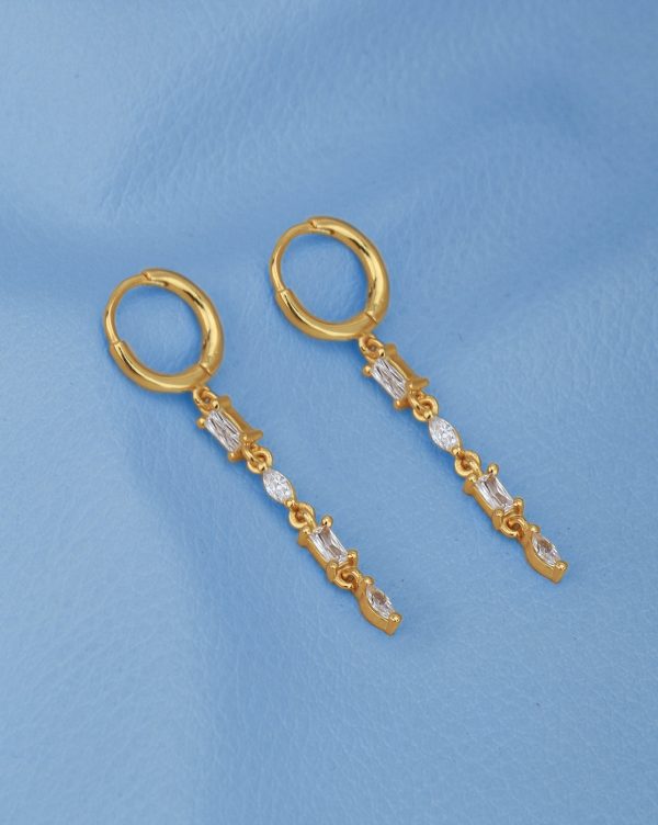 18kt Gold Plated with CZ Dangling Chain Hoop Earring Hot on Sale