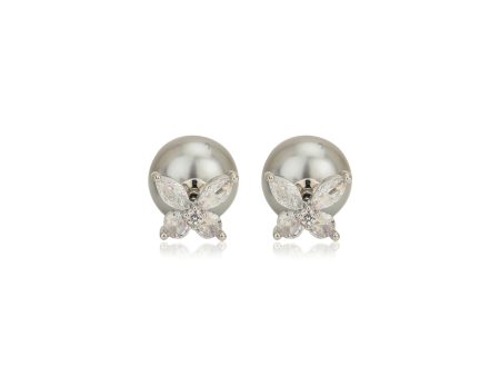 Silver Plated with Pearl Front Back Stud Earring for women Fashion