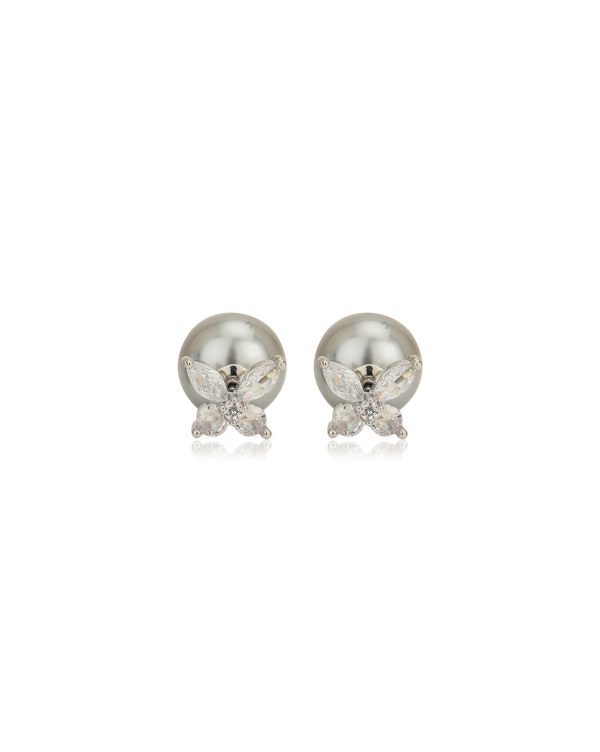 Silver Plated with Pearl Front Back Stud Earring for women Fashion