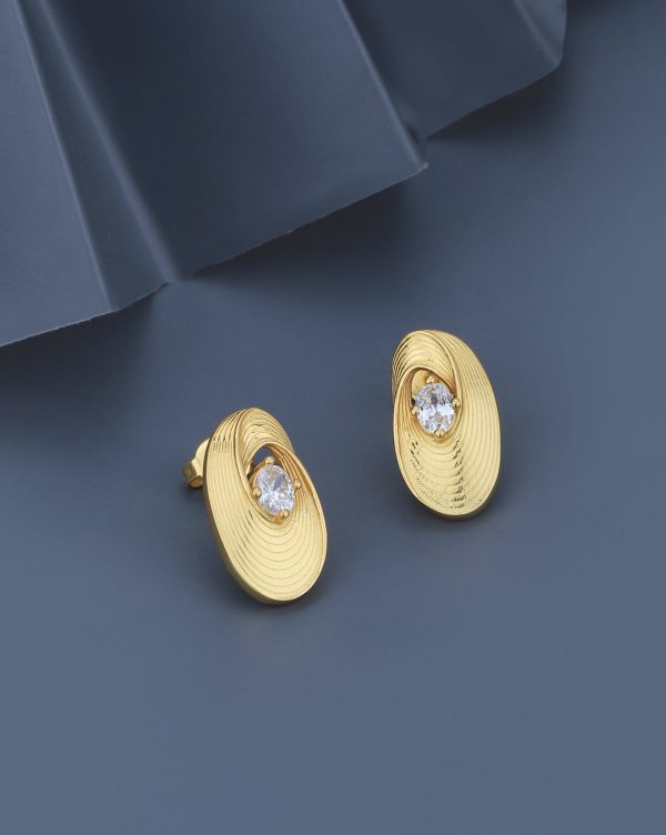 18kt Gold Plated with CZ Contemporary Stud Earring Online now