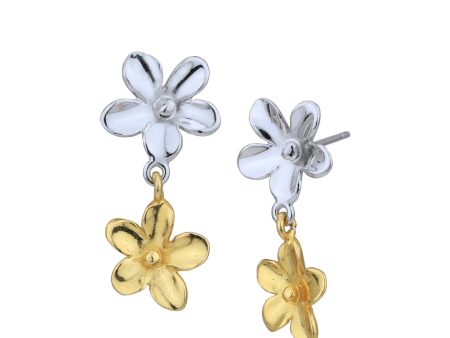 18kt Gold & Rhodium Plated Double Floral Drop Earring Fashion