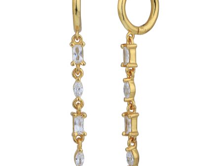 18kt Gold Plated with CZ Dangling Chain Hoop Earring Hot on Sale