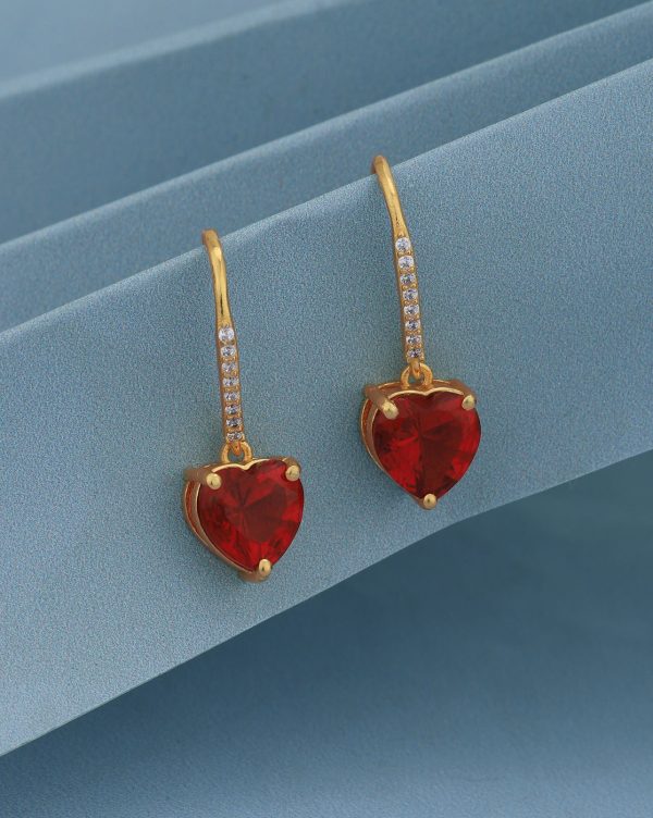 18kt Gold Plated with CZ Heart Drop Earring for women For Sale