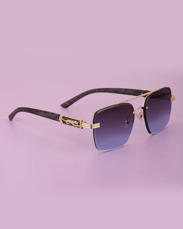 Unisex Gold With Grey Uv Protected Blue  Lens Rectangle Sunglass on Sale