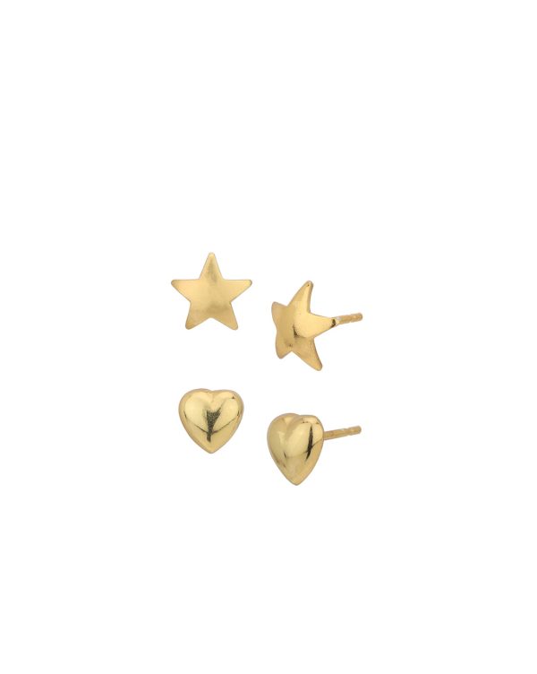 Set of 2 -18kt Gold Plated Star and Heart Stud Earring for women Hot on Sale