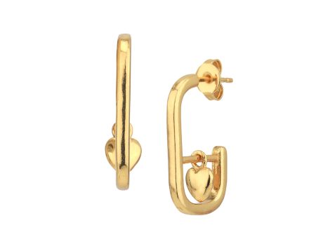 18kt Gold Plated Dangling Heart Half Hoop Earring Fashion