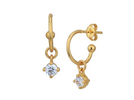 18kt Gold Plated with Dangling CZ Half Hoop Earring Hot on Sale