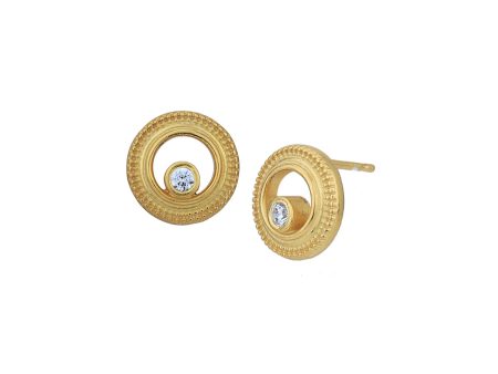 18kt Gold Plated with CZ Circular Stud Earring for women Supply