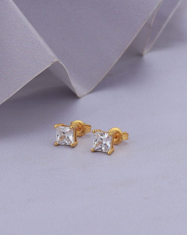 18kt Gold Plated with CZ Square Stud Earring for women Online now