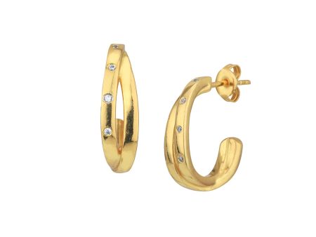 18kt Gold Plated with CZ Half Hoop Earring Fashion