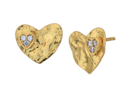 18kt Gold Plated with CZ Textured Heart Stud Earring For Discount