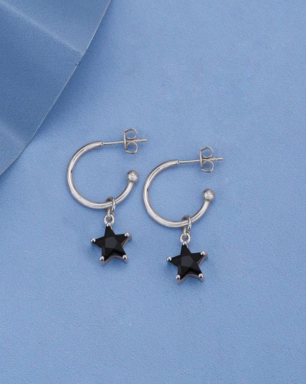 Rhodium Plated with Dangling Star Half Hoop Earring for women Discount