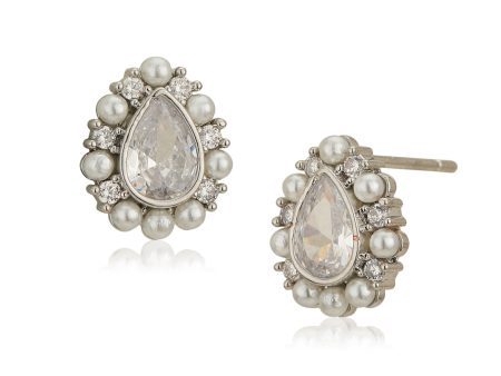 Silver Plated CZ & Pearl Tear Drop Stud Earring for women For Cheap