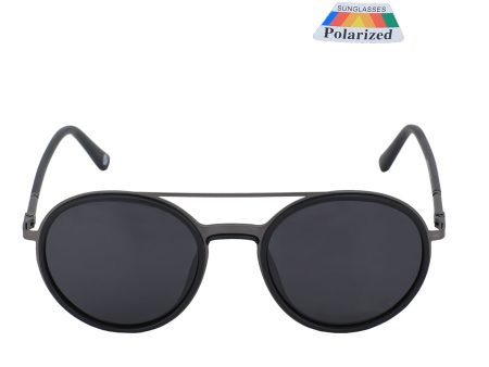 Premium Black with Metallic Toned & Polarised Lens Round Sunglass for men For Cheap