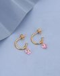 18kt Gold Plated with Dangling CZ Heart Half Hoop Earring for women Hot on Sale