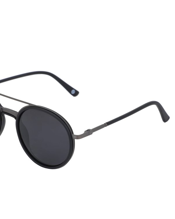 Premium Black with Metallic Toned & Polarised Lens Round Sunglass for men For Cheap