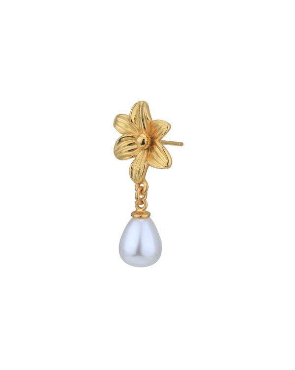 18kt Gold Plated with Pearl Floral Drop Earring Online now