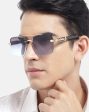 Unisex Gold With Grey Uv Protected Blue  Lens Rectangle Sunglass on Sale