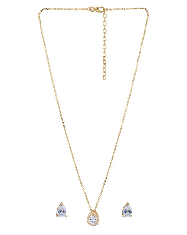 18kt Gold Plated CZ Tear Drop Shape Necklace with Earring Set for women For Cheap