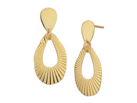 18kt Gold Plated Contemporary Textured Drop Earring For Sale