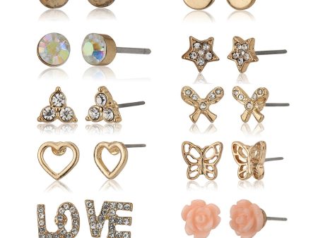 Carlton London Set Of 10 Gold Plated Contemporary Studs Earrings For Women Supply