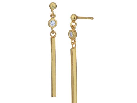 18kt Gold Plated with CZ Dangling Bar Drop Earring Online