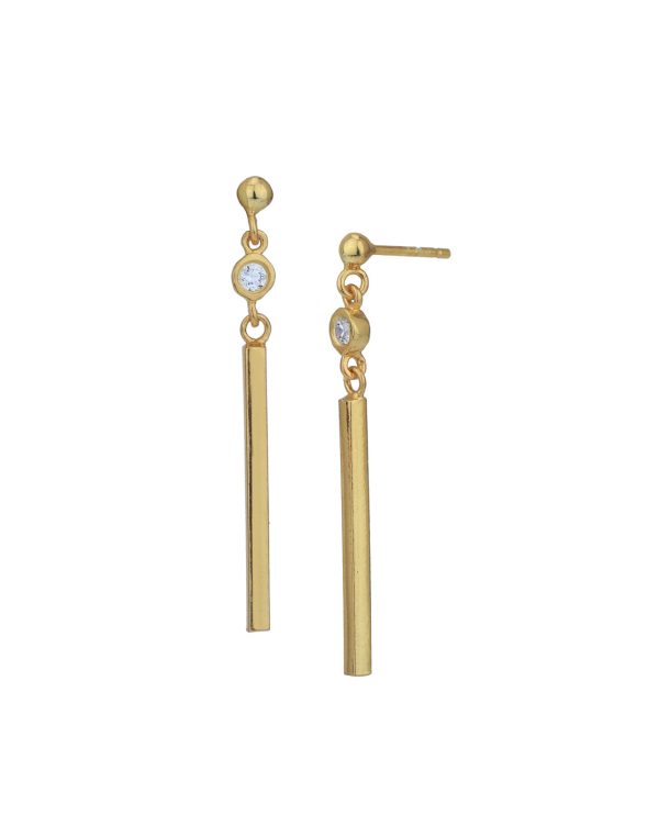 18kt Gold Plated with CZ Dangling Bar Drop Earring Online