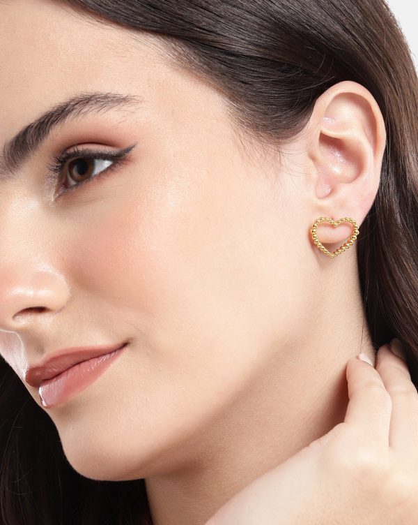 18kt Gold Plated Textured Heart Stud Earring For Cheap