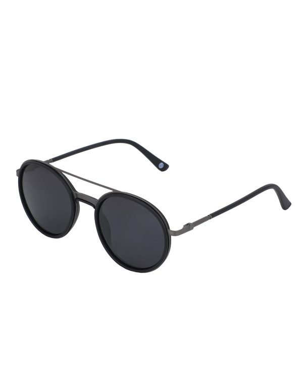 Premium Black with Metallic Toned & Polarised Lens Round Sunglass for men For Cheap