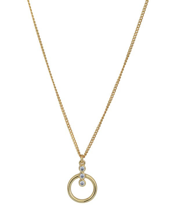 18kt Gold Plated CZ Circle & Bar Pendant with Chain Online now