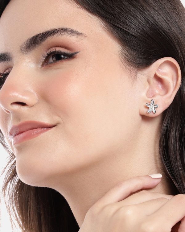 Rhodium Plated Floral Stud Earring Online