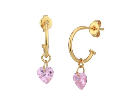 18kt Gold Plated with Dangling CZ Heart Half Hoop Earring for women Hot on Sale