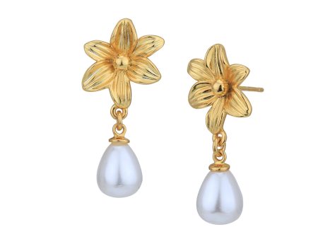 18kt Gold Plated with Pearl Floral Drop Earring Online now