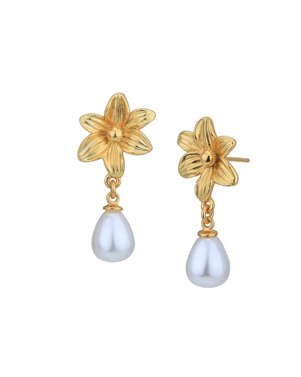 18kt Gold Plated with Pearl Floral Drop Earring Online now