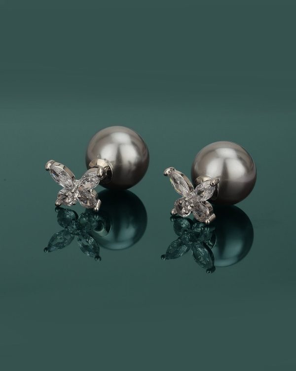 Silver Plated with Pearl Front Back Stud Earring for women Fashion