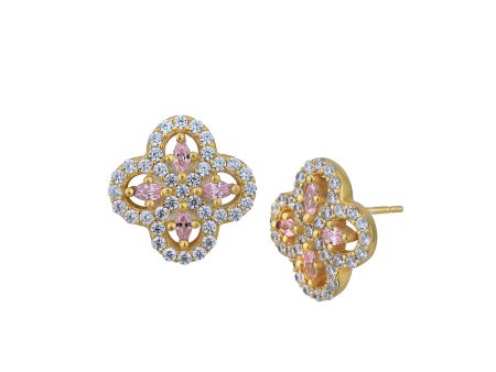 18kt Gold Plated with CZ Floral Stud Earring for women For Sale