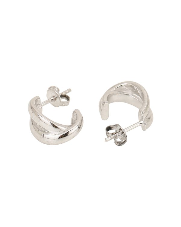 Rhodium Plated Contemporary Half Hoop Earrings For Cheap